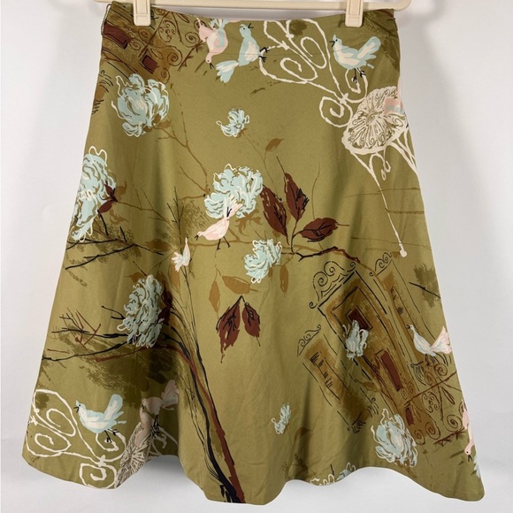Odille Dresses & Skirts - Anthropologie Odille Bird Floral Print A-line Skirt‎ Women Size 10 Goblincore